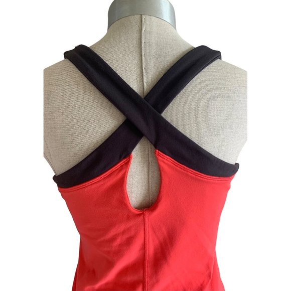 LUCY Coral Orange + Gray Criss-Cross Back Athletic Tank Top Size - Picture 6 of 6